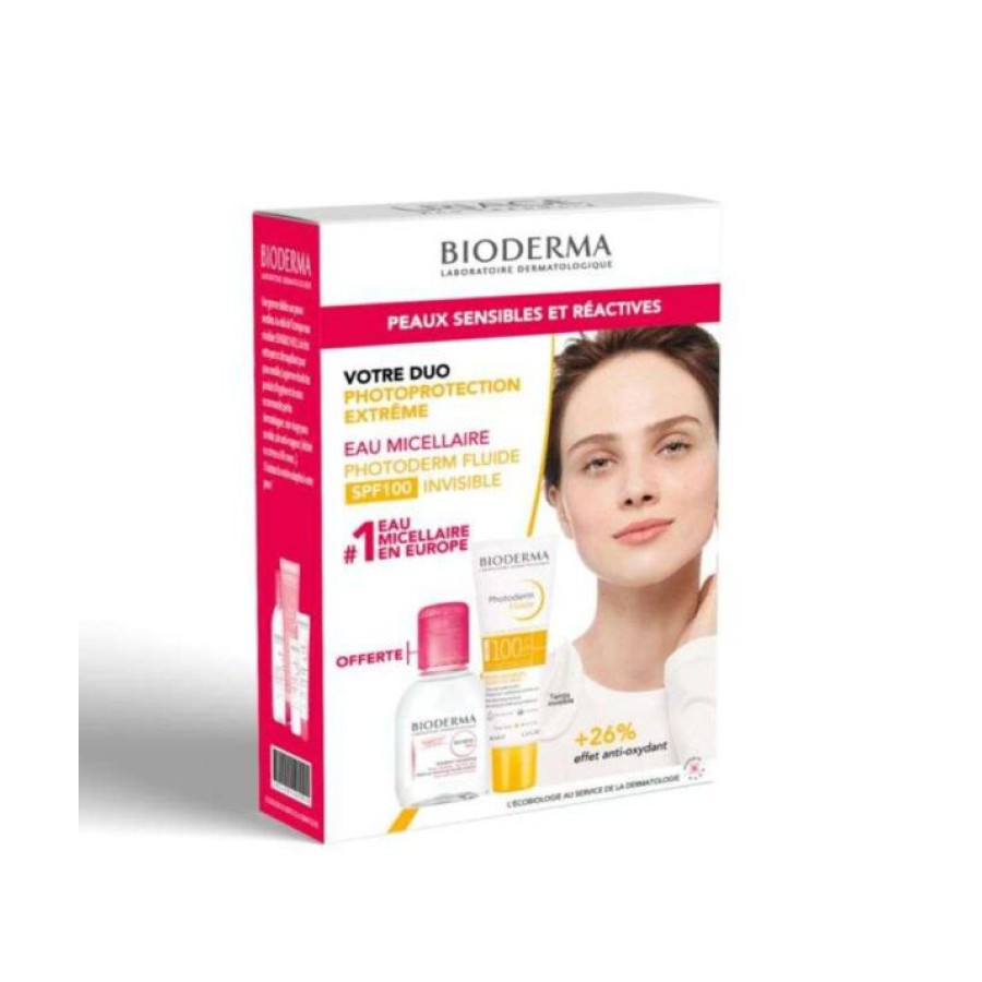PHOTODERM BIODERMA DUO FLUIDE INVISIBLE  PACK SPF100 +EAU MECILLAIRE 100ML